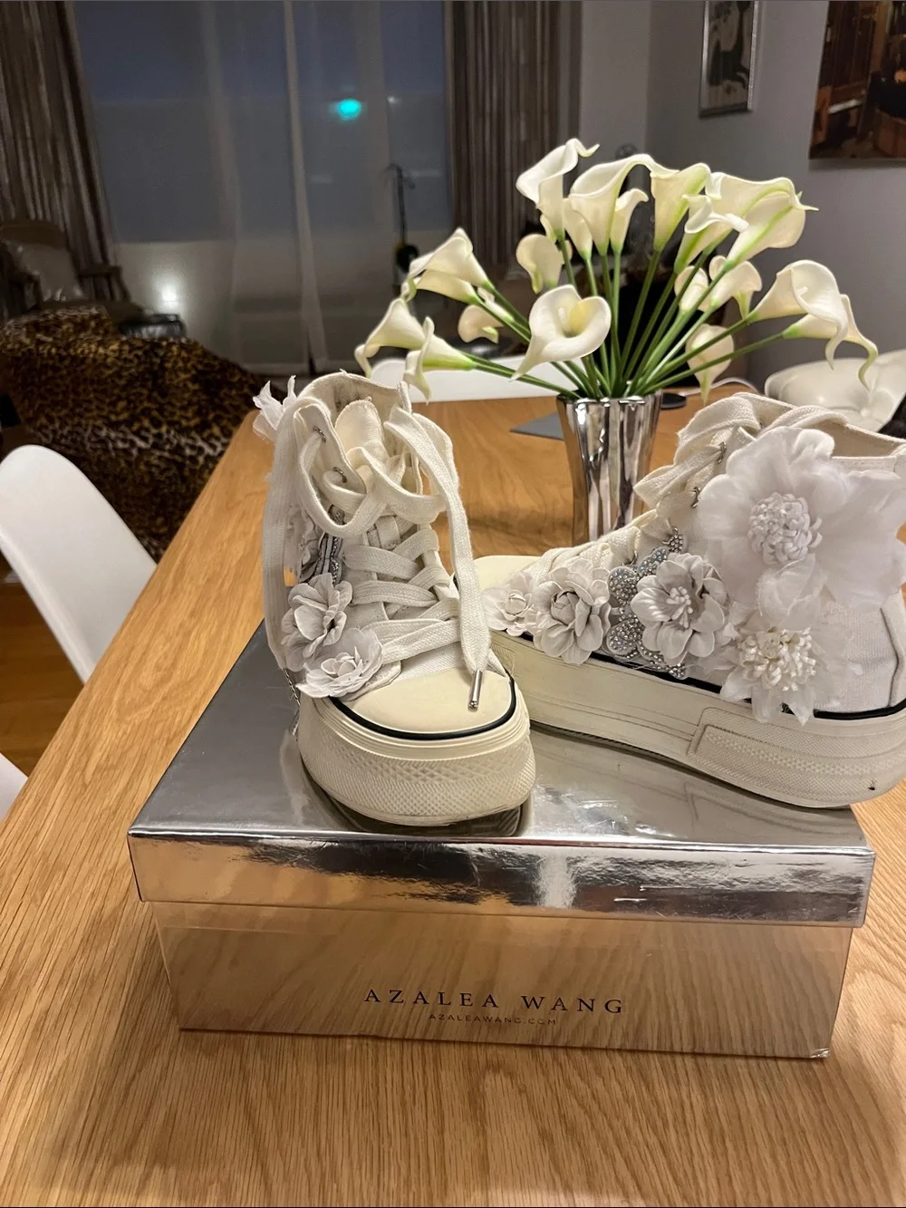 Azalea Wang Cream Floral High-Top Platform Sneakers